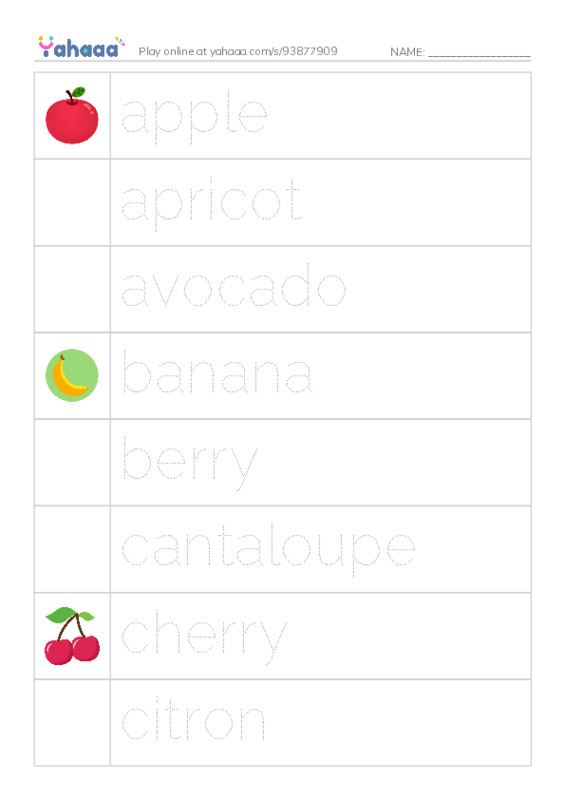 Common Nouns in English: fruit 1 PDF one column image words