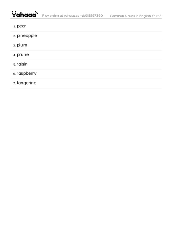 Common Nouns in English: fruit 3 PDF words glossary