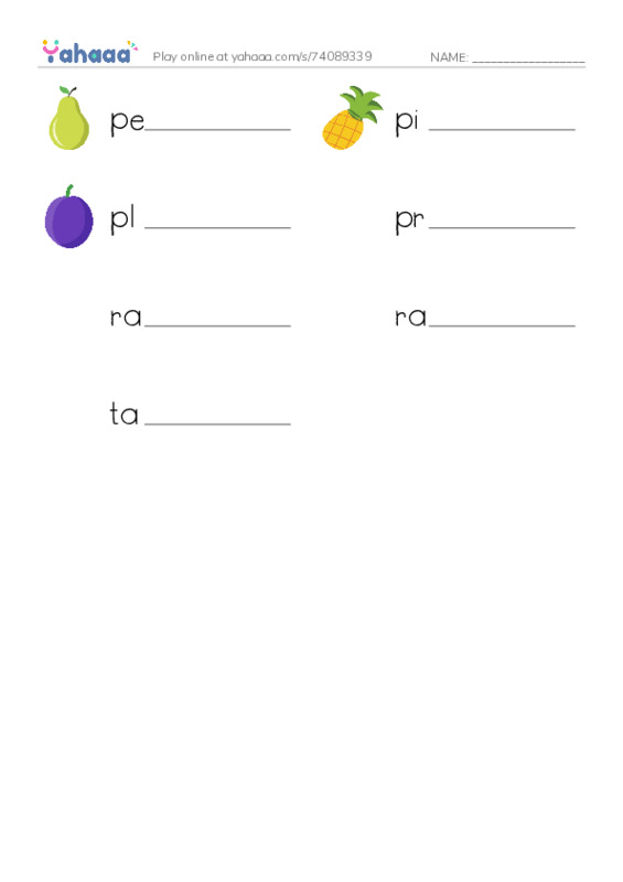 Common Nouns in English: fruit 3 PDF worksheet writing row