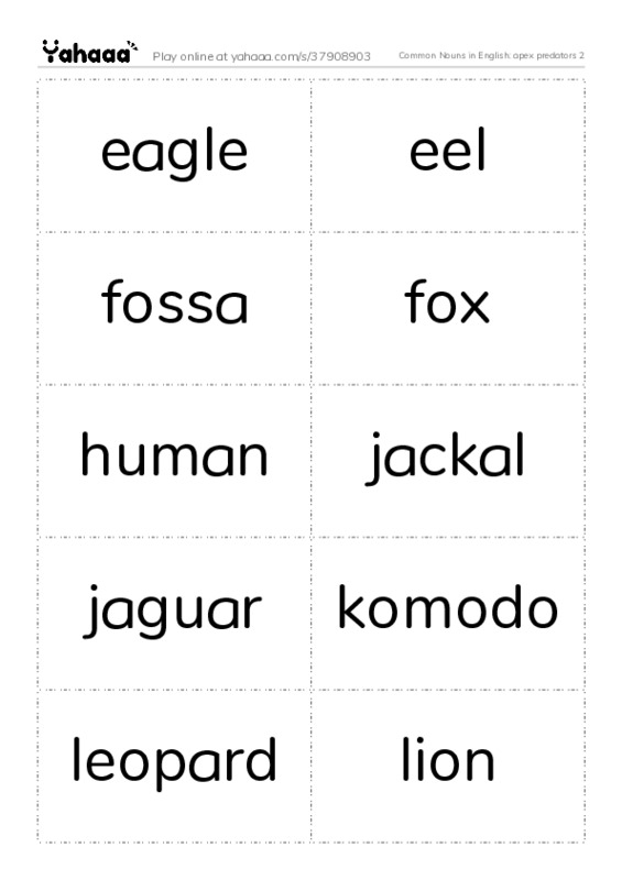 Common Nouns in English: apex predators 2 PDF two columns flashcards