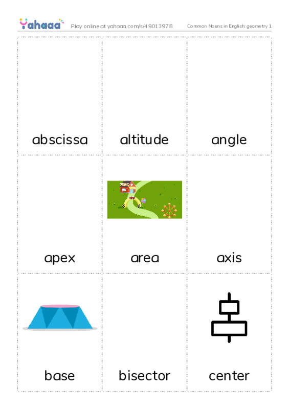 Common Nouns in English: geometry 1 PDF flaschards with images