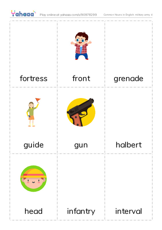 Common Nouns in English: military army 4 PDF flaschards with images