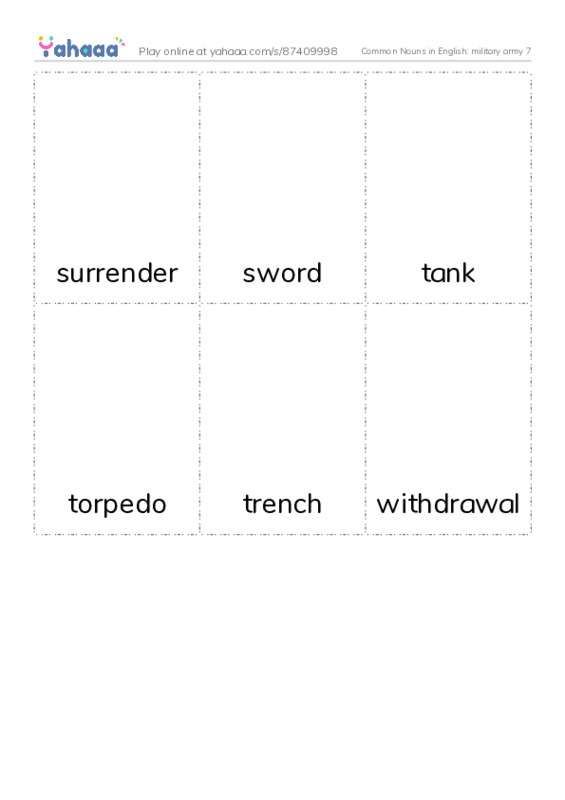 Common Nouns in English: military army 7 PDF flaschards with images