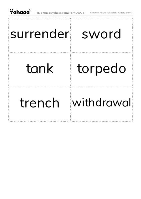 Common Nouns in English: military army 7 PDF two columns flashcards