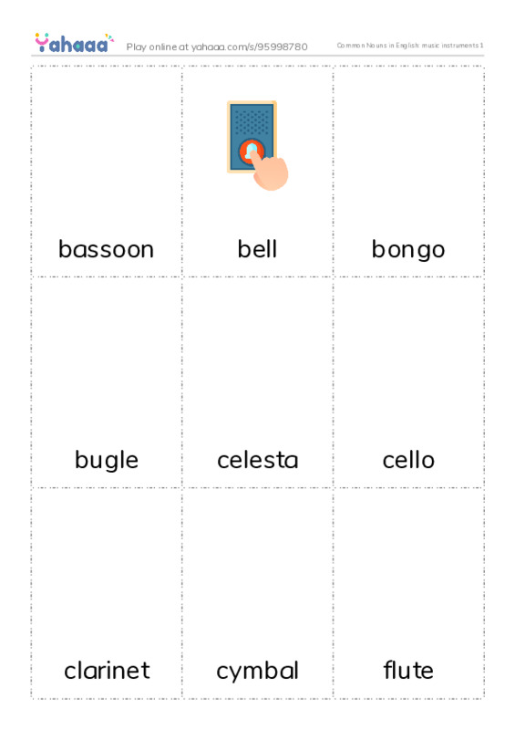 Common Nouns in English: music instruments 1 PDF flaschards with images