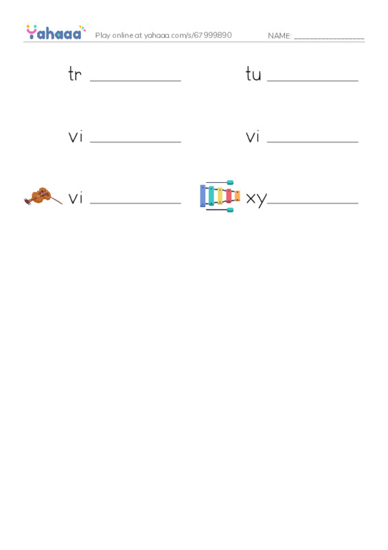 Common Nouns in English: music instruments 3 PDF worksheet writing row