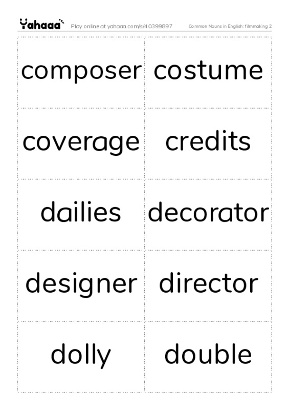 Common Nouns in English: filmmaking 2 PDF two columns flashcards
