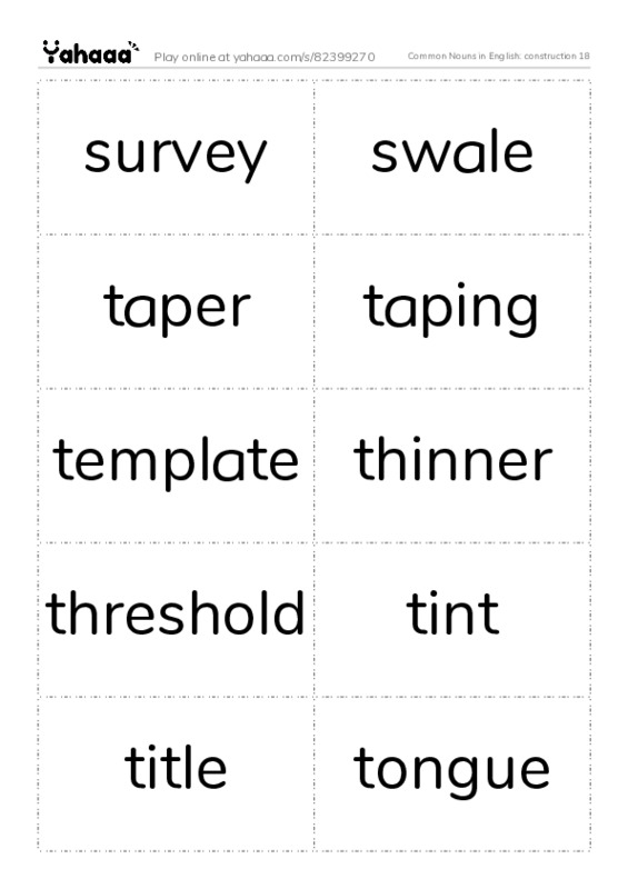 Common Nouns in English: construction 18 PDF two columns flashcards