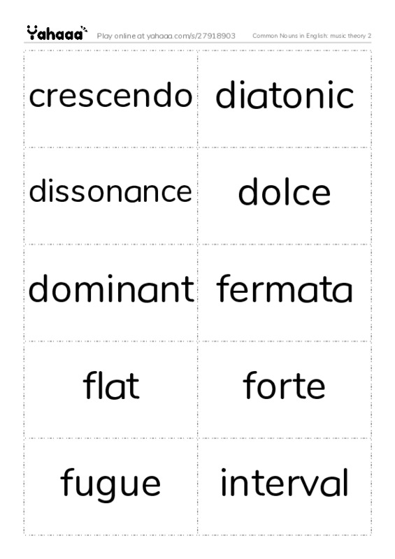 Common Nouns in English: music theory 2 PDF two columns flashcards