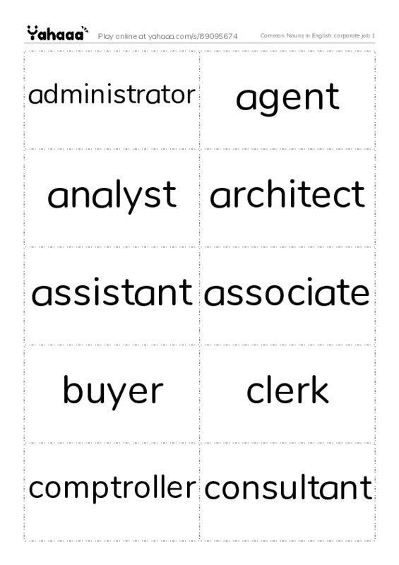 Common Nouns in English: corporate job 1 PDF two columns flashcards