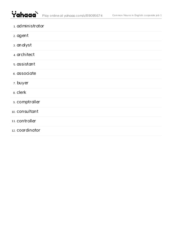 Common Nouns in English: corporate job 1 PDF words glossary