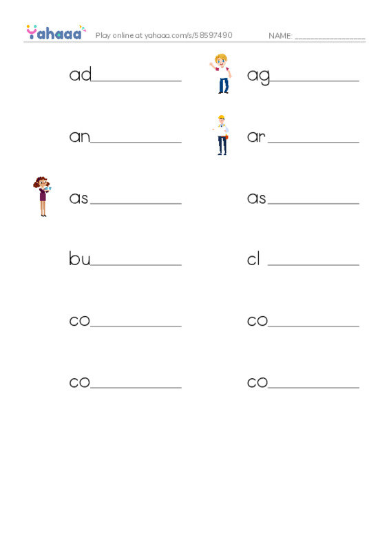 Common Nouns in English: corporate job 1 PDF worksheet writing row