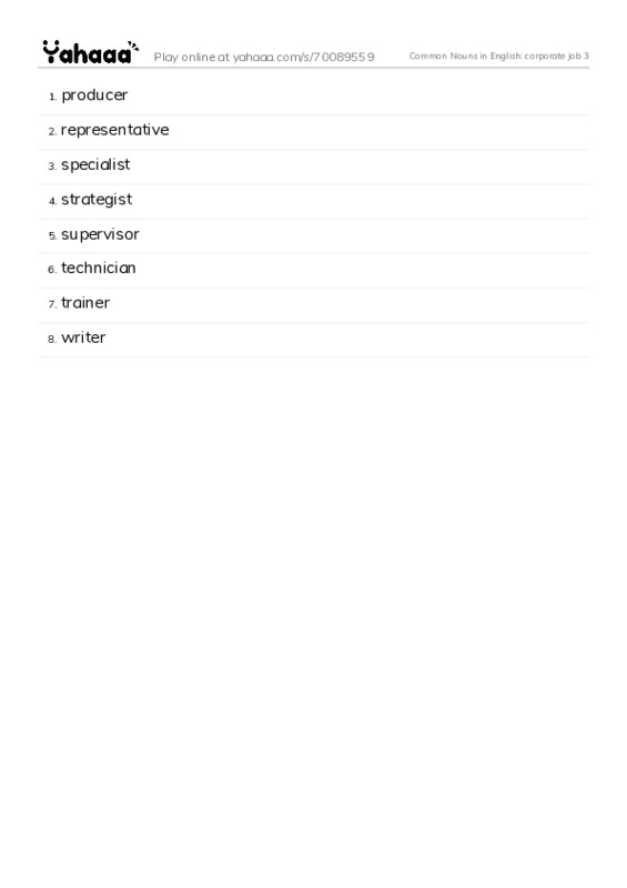 Common Nouns in English: corporate job 3 PDF words glossary