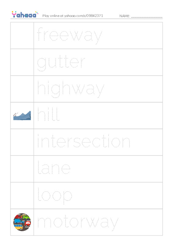 Common Nouns in English: driving 2 PDF one column image words