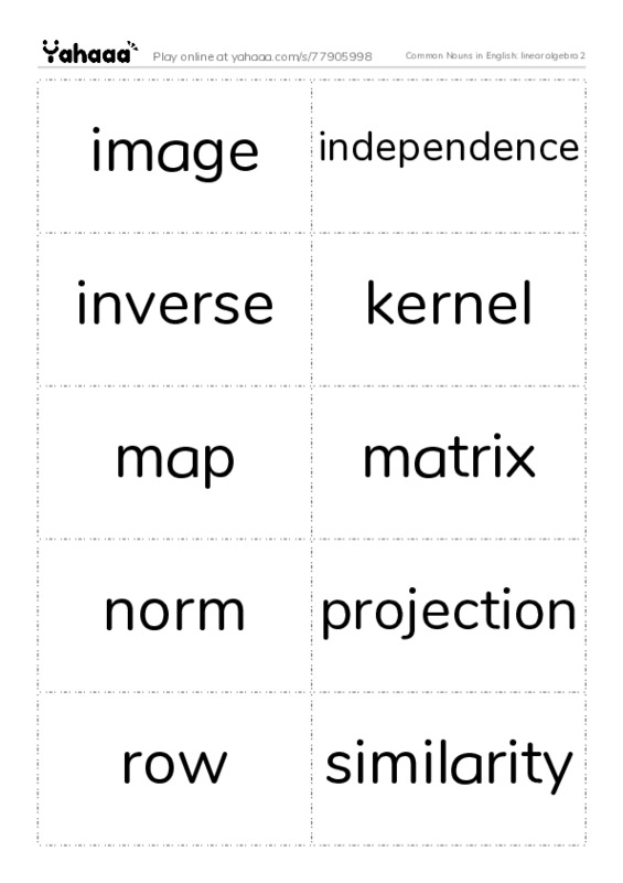 Common Nouns in English: linear algebra 2 PDF two columns flashcards