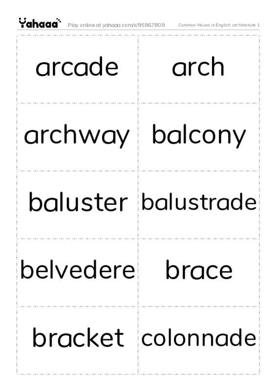 Common Nouns in English: architecture 1 PDF two columns flashcards