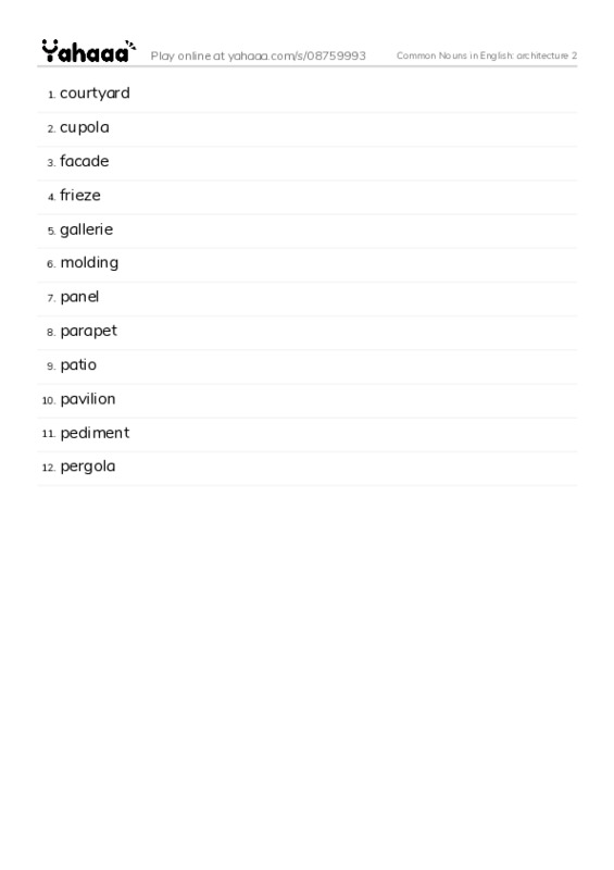 Common Nouns in English: architecture 2 PDF words glossary