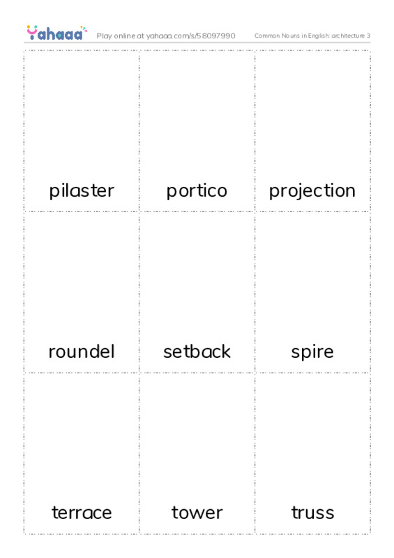 Common Nouns in English: architecture 3 PDF flaschards with images