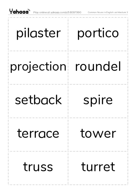 Common Nouns in English: architecture 3 PDF two columns flashcards