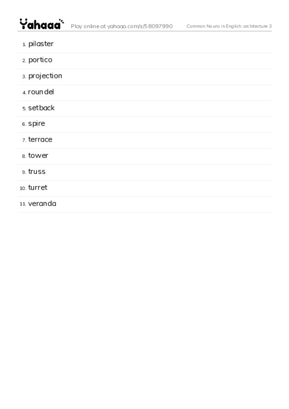 Common Nouns in English: architecture 3 PDF words glossary