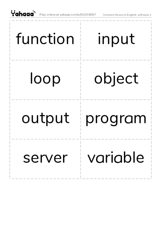 Common Nouns in English: software 2 PDF two columns flashcards