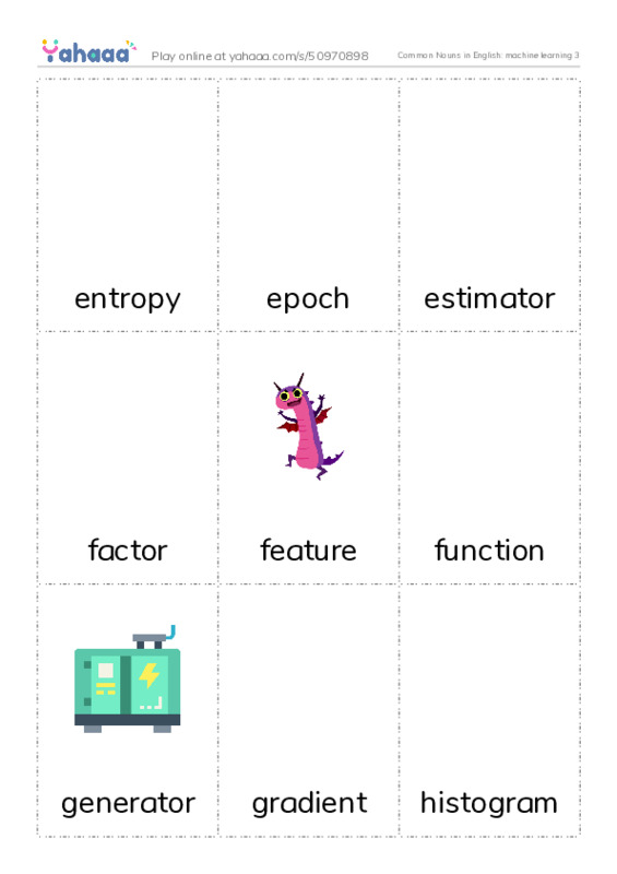Common Nouns in English: machine learning 3 PDF flaschards with images