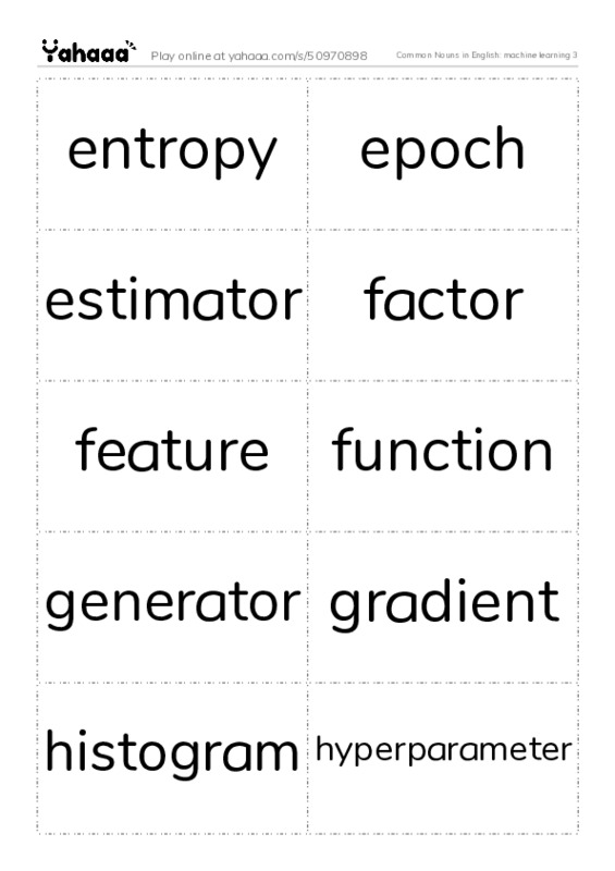 Common Nouns in English: machine learning 3 PDF two columns flashcards