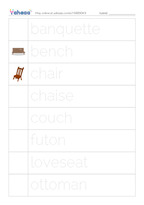 Common Nouns in English: furniture 1 PDF one column image words