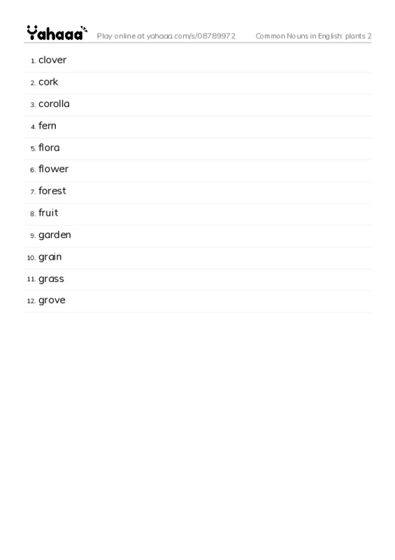 Common Nouns in English: plants 2 PDF words glossary