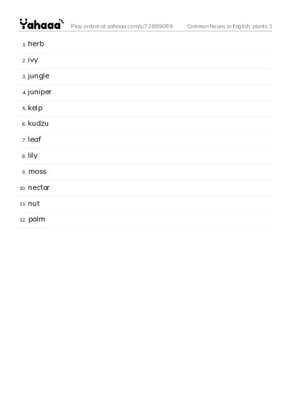 Common Nouns in English: plants 3 PDF words glossary
