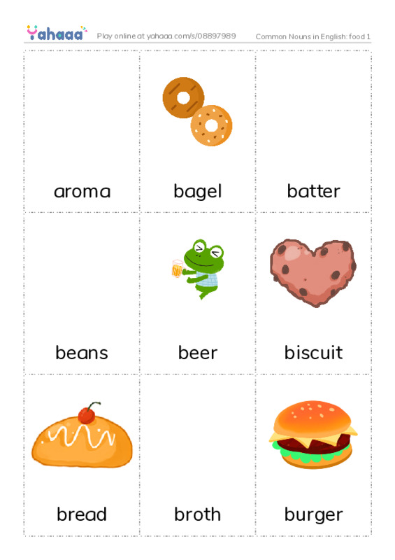 Common Nouns in English: food 1 PDF flaschards with images