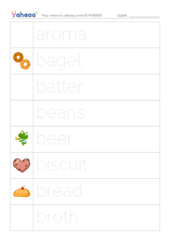 Common Nouns in English: food 1 PDF one column image words