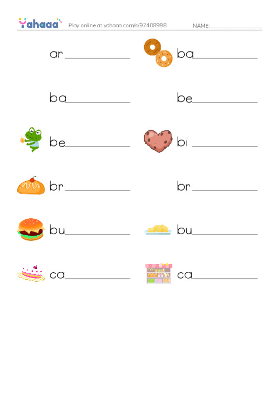 Common Nouns in English: food 1 PDF worksheet writing row