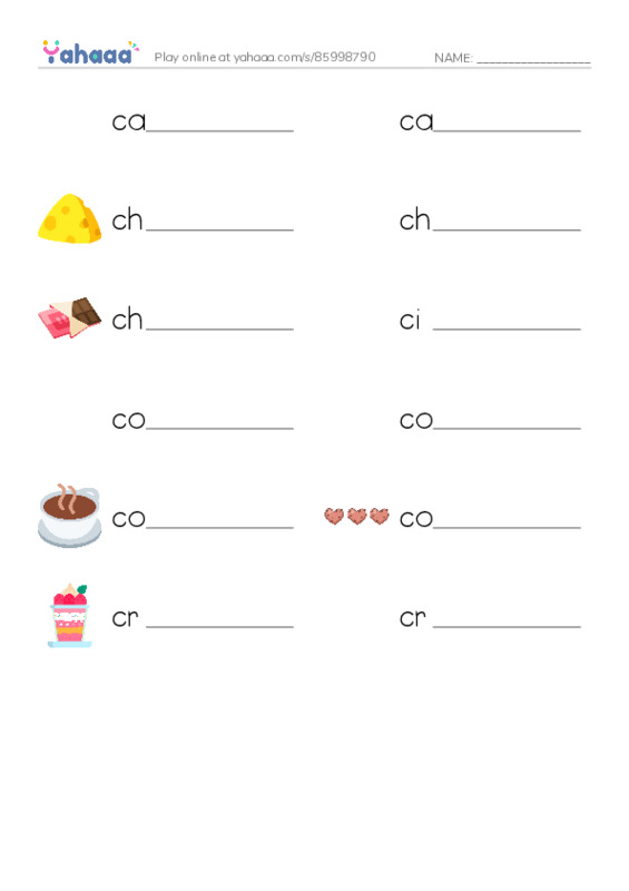 Common Nouns in English: food 2 PDF worksheet writing row