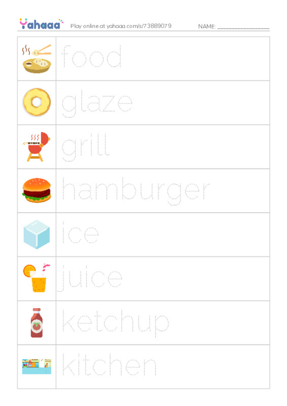 Common Nouns in English: food 4 PDF one column image words