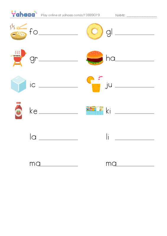 Common Nouns in English: food 4 PDF worksheet writing row