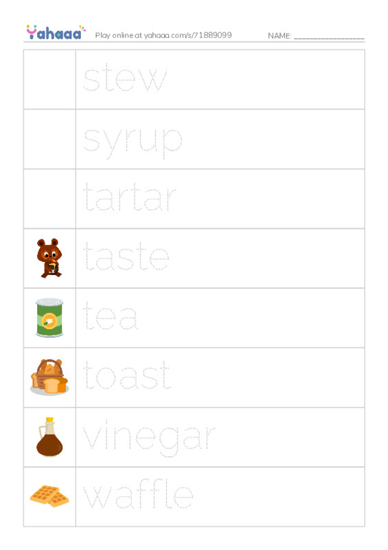 Common Nouns in English: Food  PDF one column image words