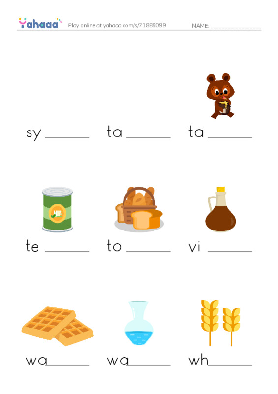Common Nouns in English: Food  PDF worksheet to fill in words gaps