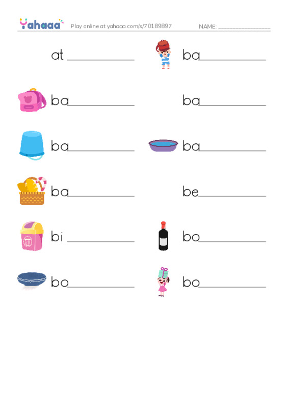 Common Nouns in English: containers 1 PDF worksheet writing row