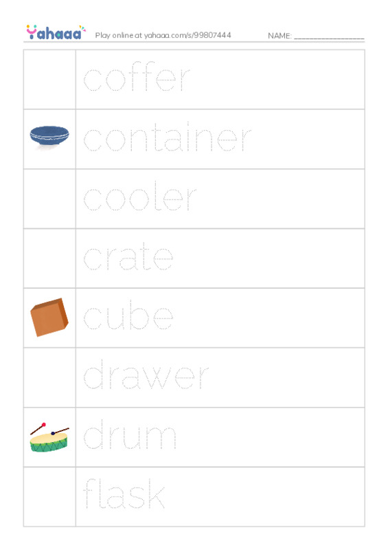 Common Nouns in English: containers 3 PDF one column image words