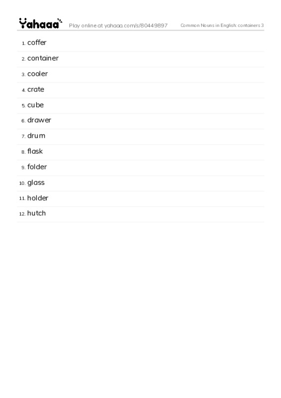 Common Nouns in English: containers 3 PDF words glossary