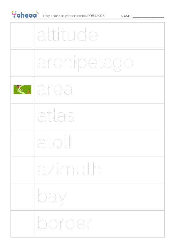 Common Nouns in English: geography 1 PDF one column image words