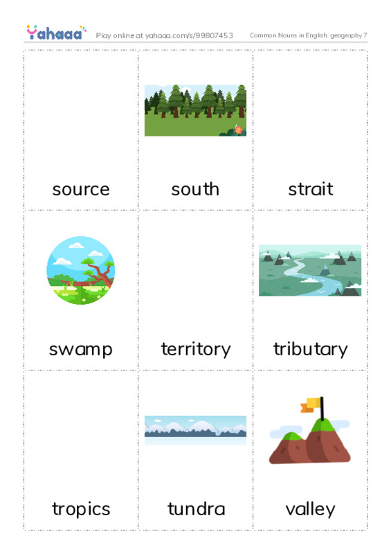 Common Nouns in English: geography 7 PDF flaschards with images