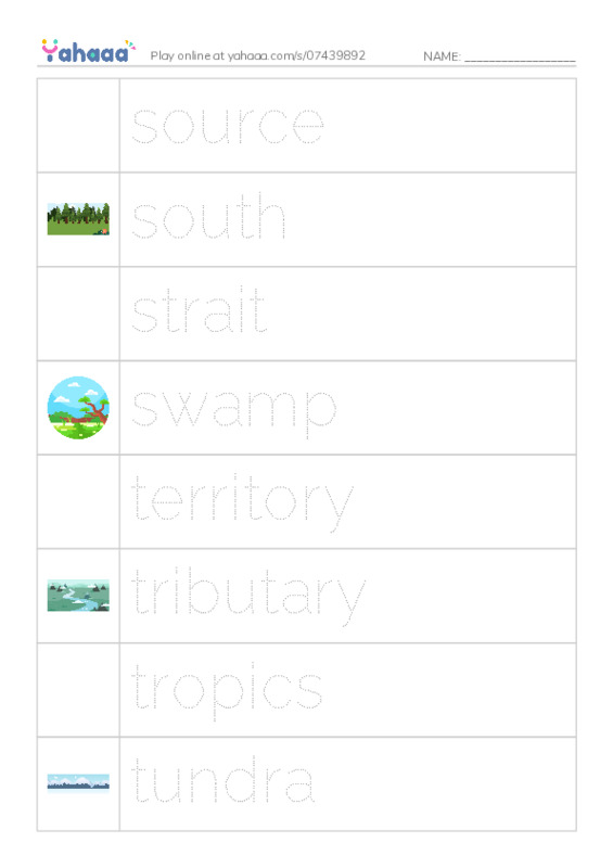 Common Nouns in English: geography 7 PDF one column image words