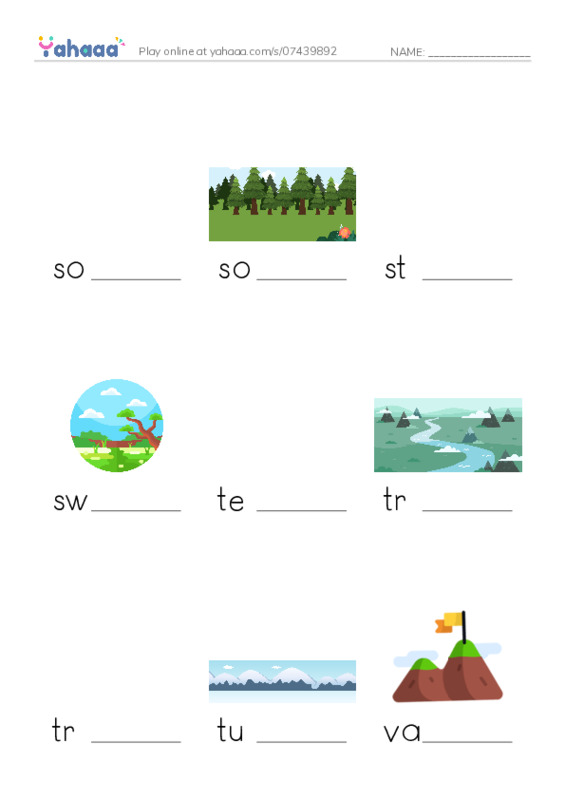 Common Nouns in English: geography 7 PDF worksheet to fill in words gaps