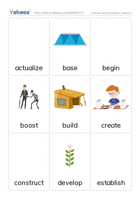 Common Verbs in English: creation 1 PDF flaschards with images