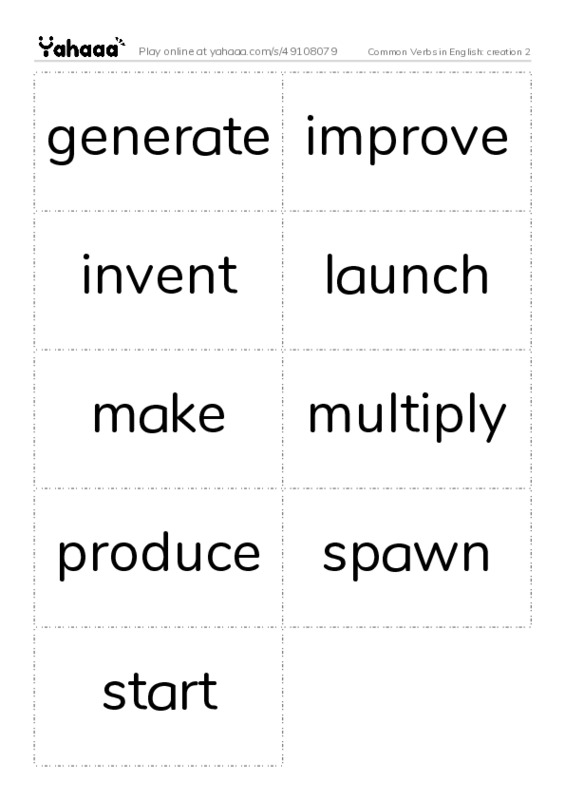 Common Verbs in English: creation 2 PDF two columns flashcards