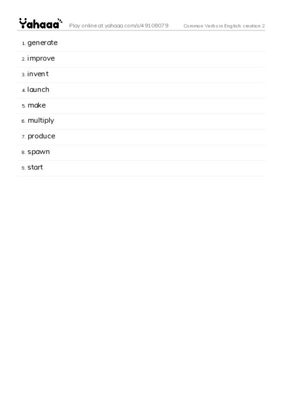 Common Verbs in English: creation 2 PDF words glossary