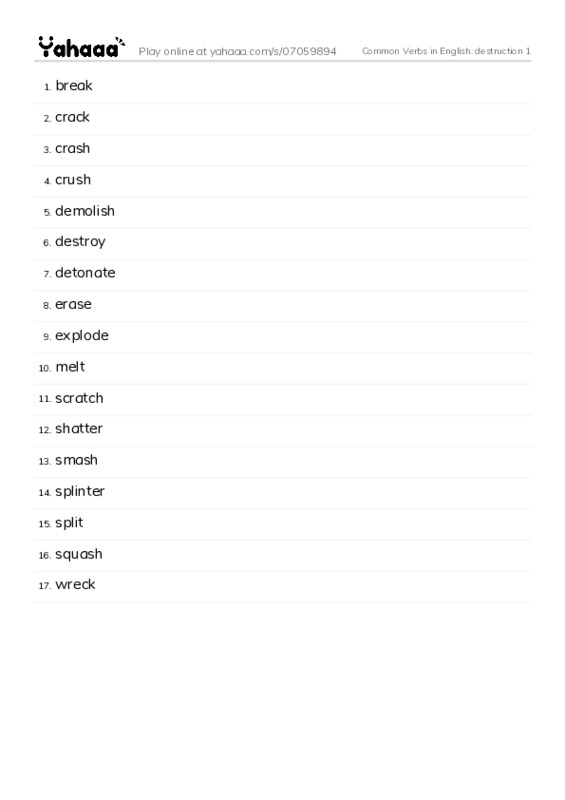 Common Verbs in English: destruction 1 PDF words glossary