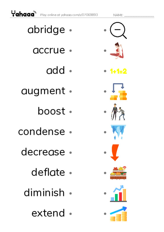 Common Verbs in English: quantity 1 PDF link match words worksheet